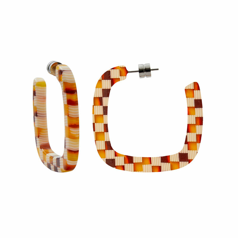 Striped Hoop Plastic Earrings - Orange