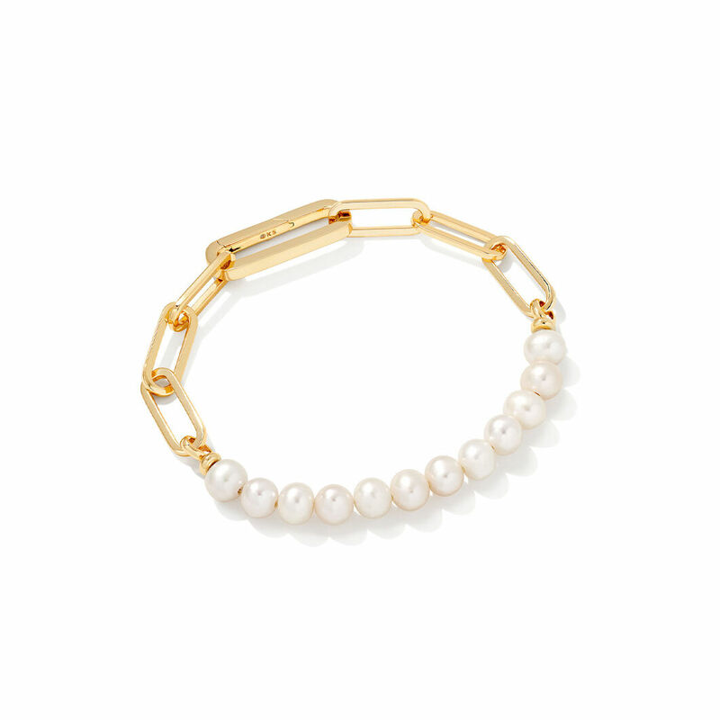 Ashton Gold Half Chain Necklace in White Pearl