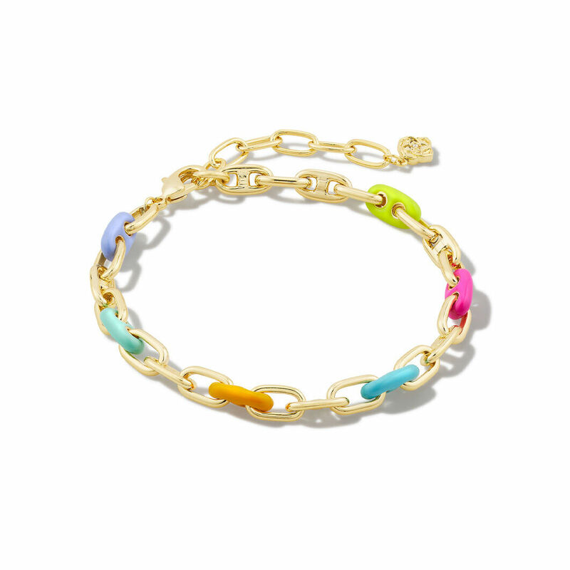 Kendra Scott Bailey Yellow Gold Plate Chain Necklace in Rainbow Multi Mix, 9608850955