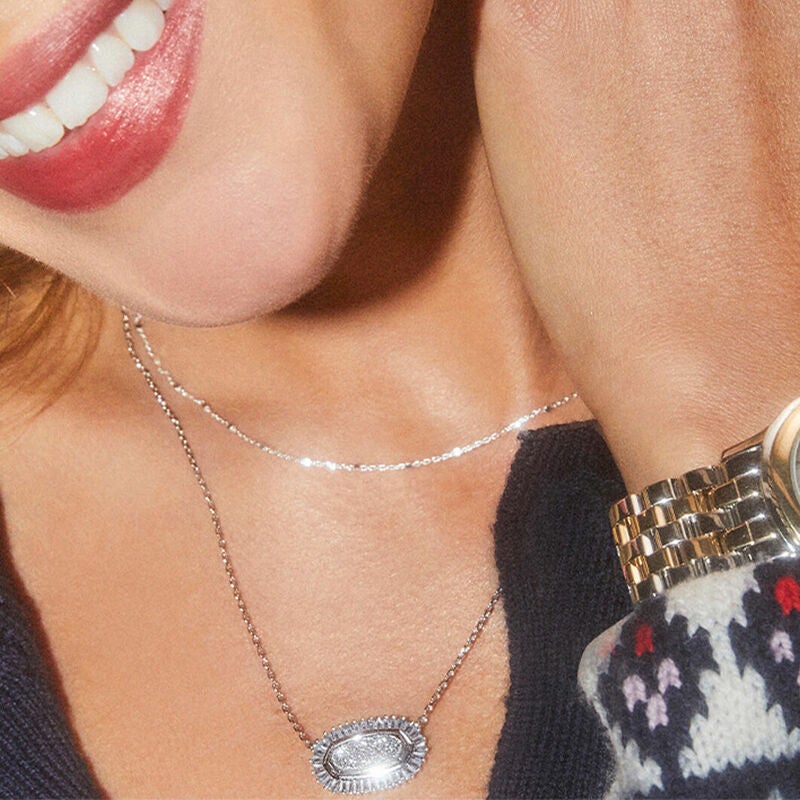 Kendra Scott Elisa Pendant Necklace in Gray Cats Eye Silver Chain | eBay