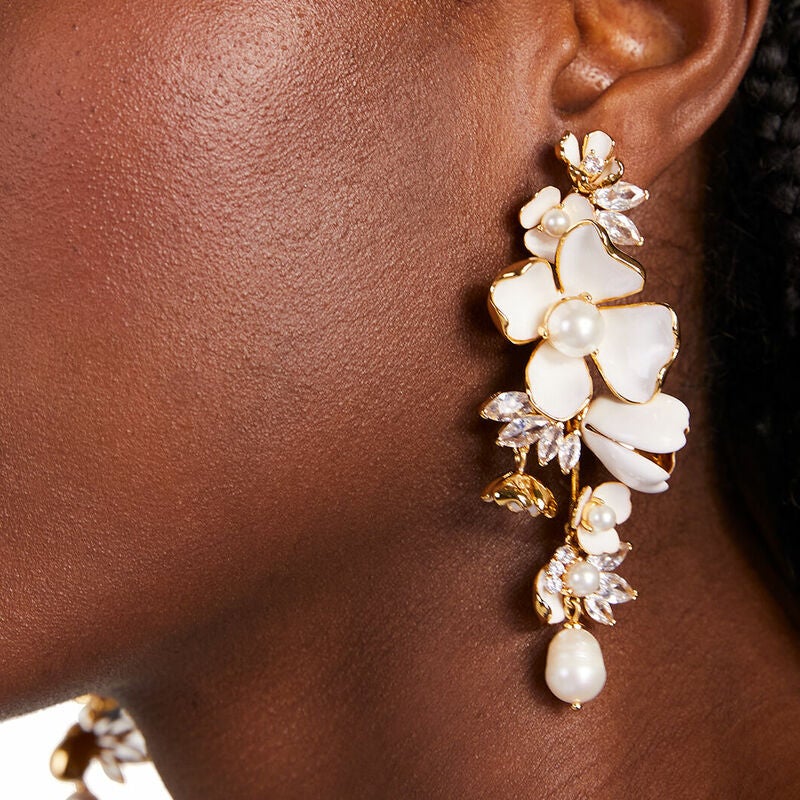Cameron Gold Statement Earrings in White Crystal | Kendra Scott