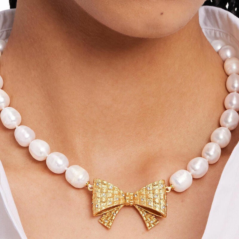 Stainless St Bow Choker Necklace Gold Pl