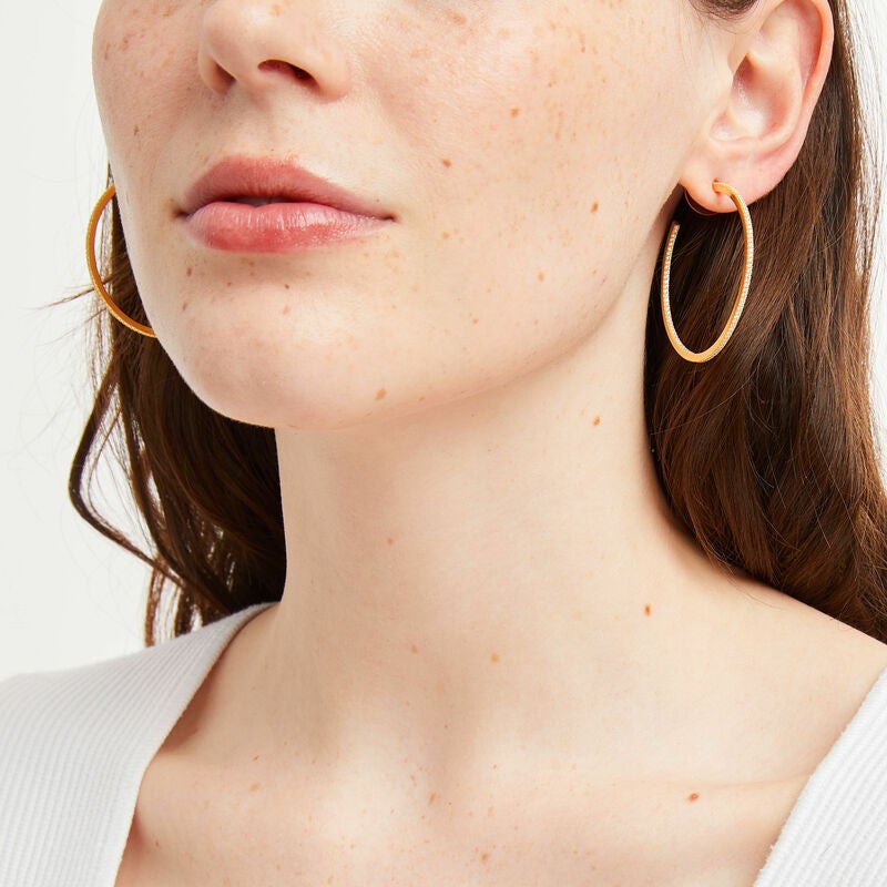 Women's Real Gold Plated Wide Thick Small Hoop Earrings